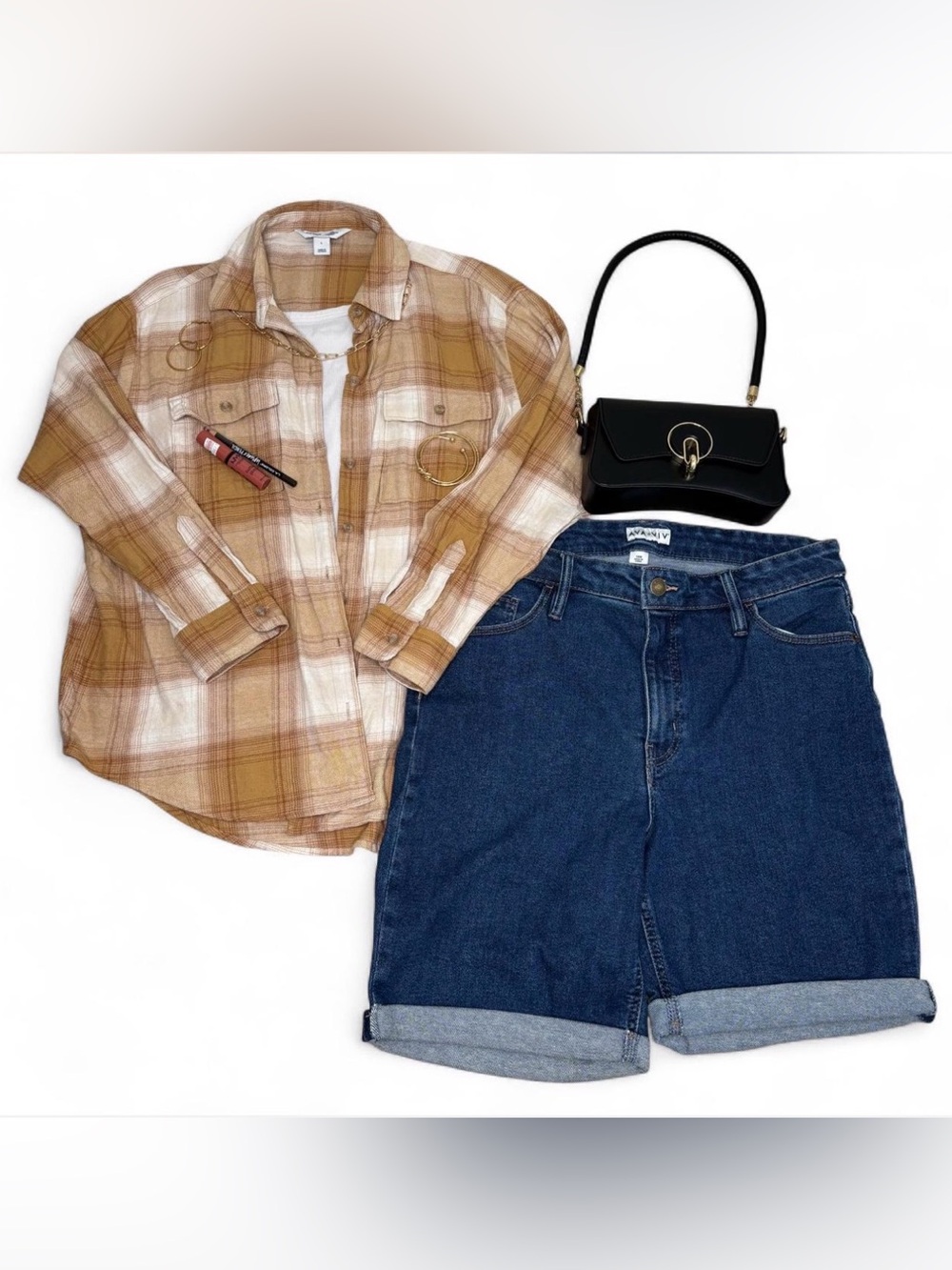 Old Navy 'The Boyfriend Shirt' Tan Ombre Plaid Flannel Size L